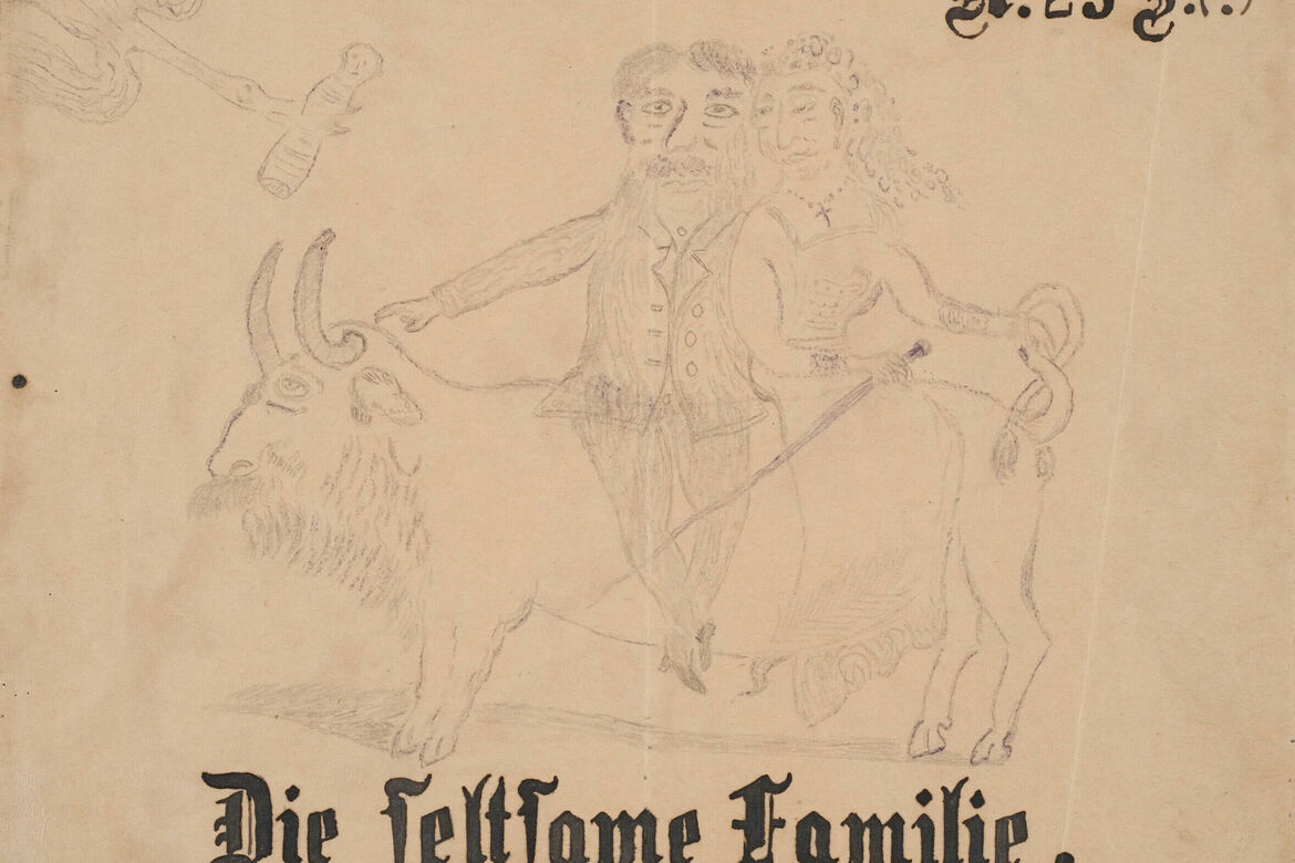 Lukas, "Die seltsame Familie", vor 1921, Bleistift und Feder in schwarzer Tusche auf Papier, 16,2 x 20,9 cm, Inv. 3111