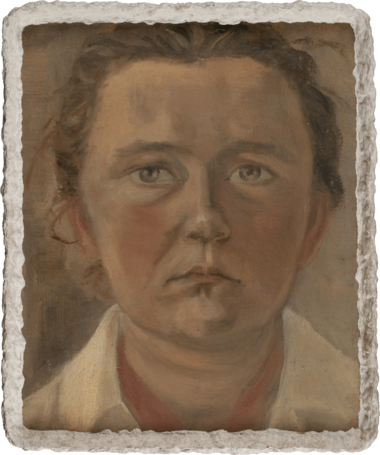 Selbstbildnis von Gudrun Bierski in Öl auf Holzfaser.